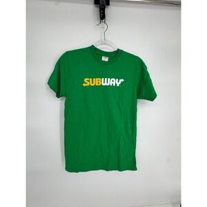 Subway Mens Short Sleeve Graphic T-Shirt Green Cotton Logo Tee Small #240011
